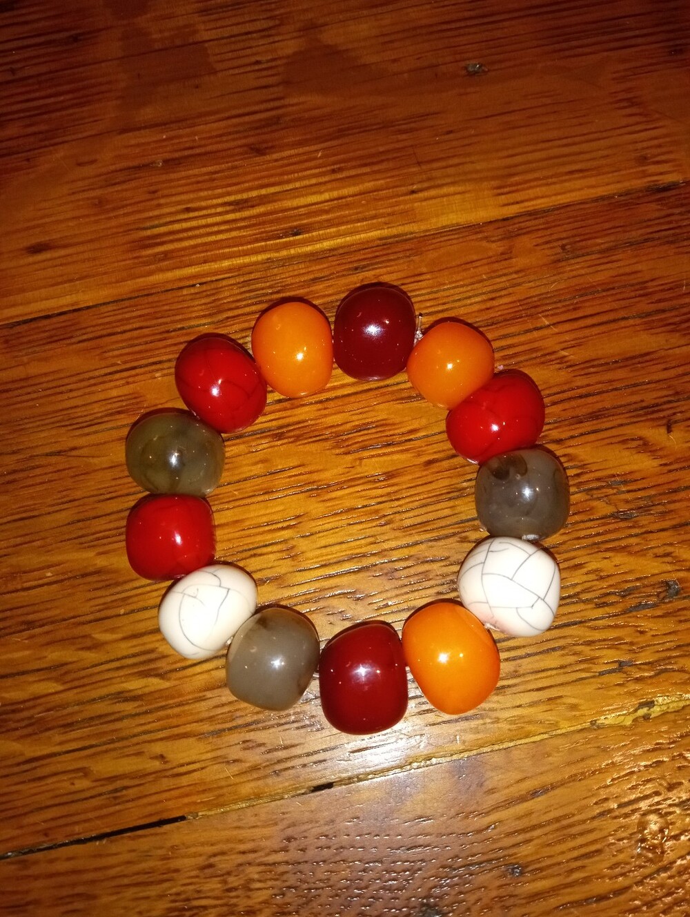 Stretch Beaded Bracelet - Multicolor (Red, Orange, Brown, White)